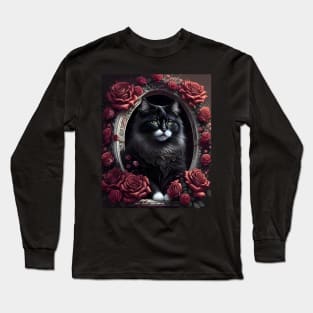 Cat with Roses - Modern digital art Long Sleeve T-Shirt